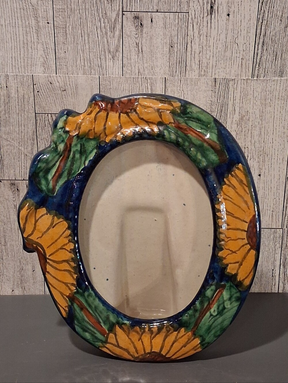 Vintage Talavera Traditional Mexican Earthenware Free Standing Frame Sunflower